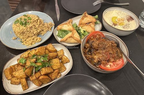 Batatas, cauliflower rice, fatayer, moussaka and hummus   at Thym & Olives in Provence-alpes-côte D'azur