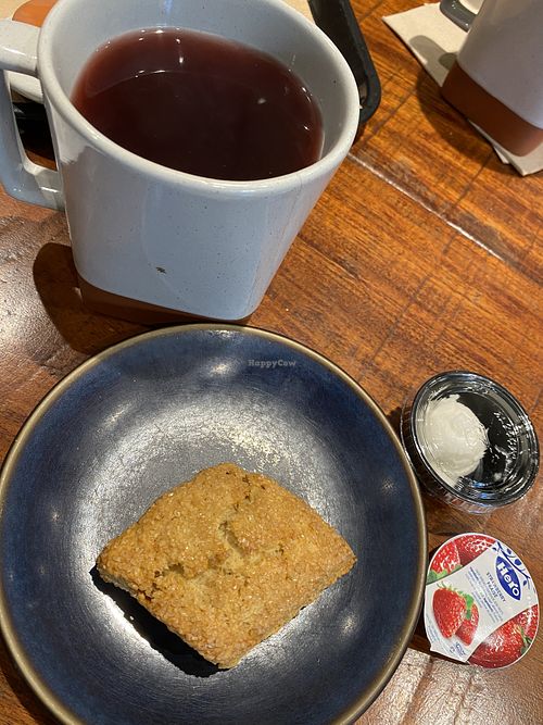 Vegan ginger scone with vegan butter and jam and ginger blast tea!!! at Teaism  - Penn Quarter in Washington