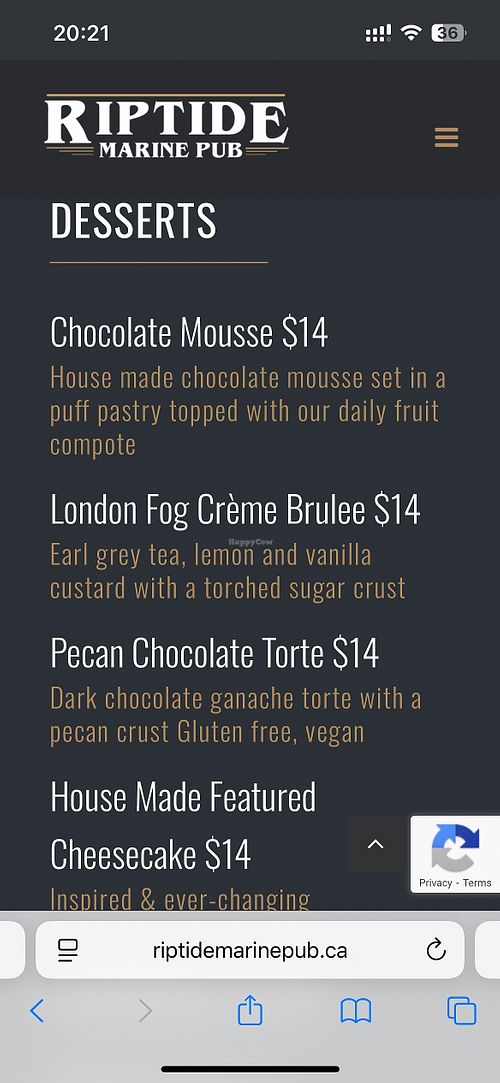 Pecan Chocolate Torte  at Riptide Pub in Campbell River