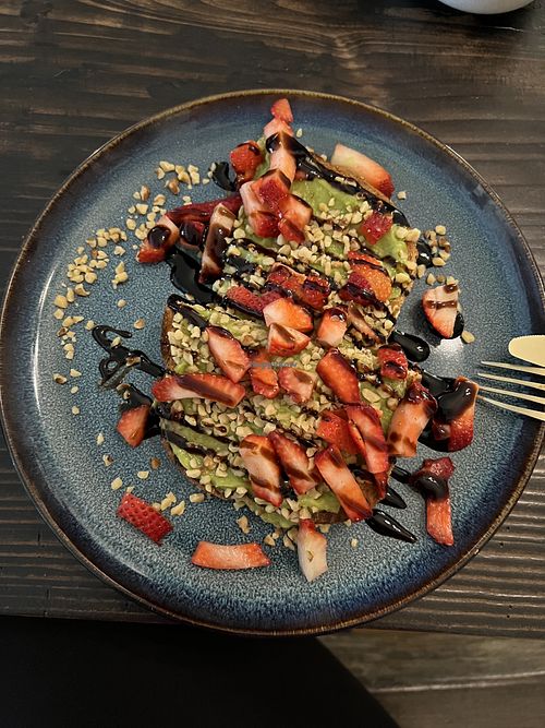 Avocado and strawberry toast   at Meera Bakery Cafe in Campbell River