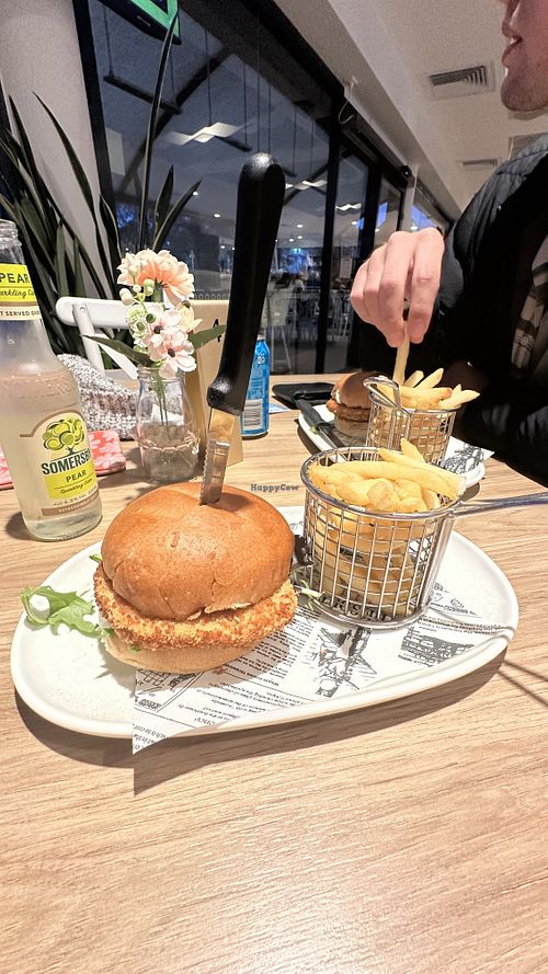 clearly labelled vegan schnitzel burger   at Foreshore Bistro in Central Coast Council