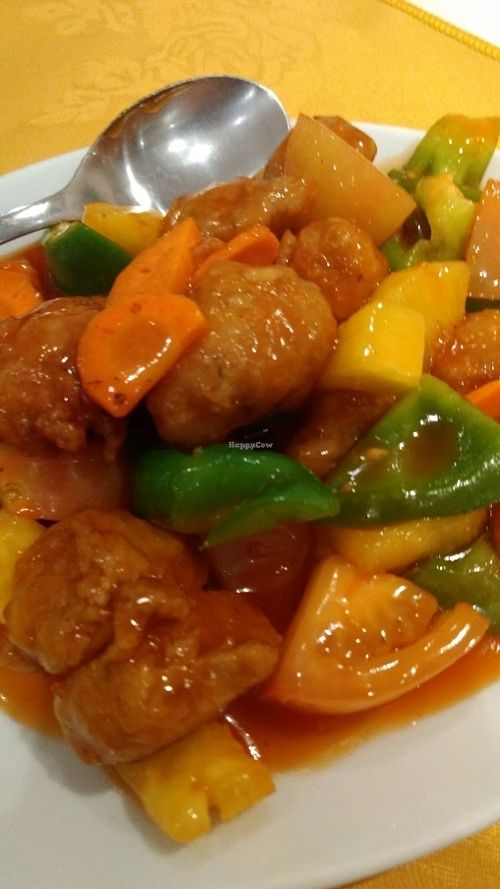 sweet and sour chicken at Lotus Plant Based Kitchen in Manchester