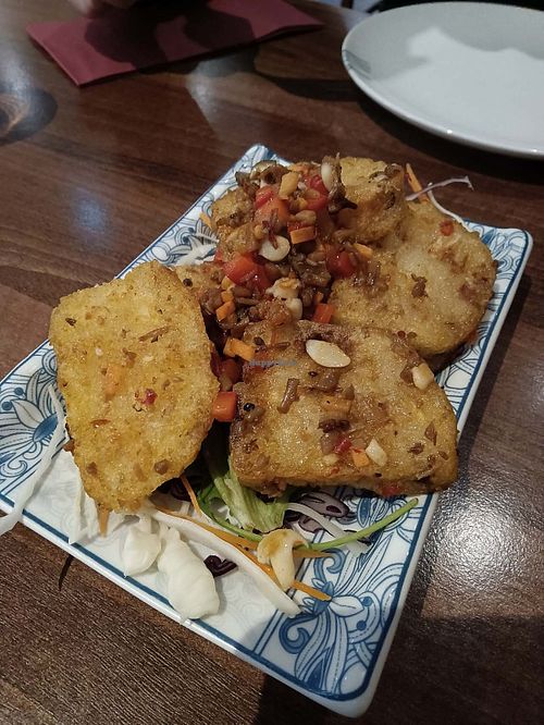 Radish cake at Lotus Plant Based Kitchen in Manchester