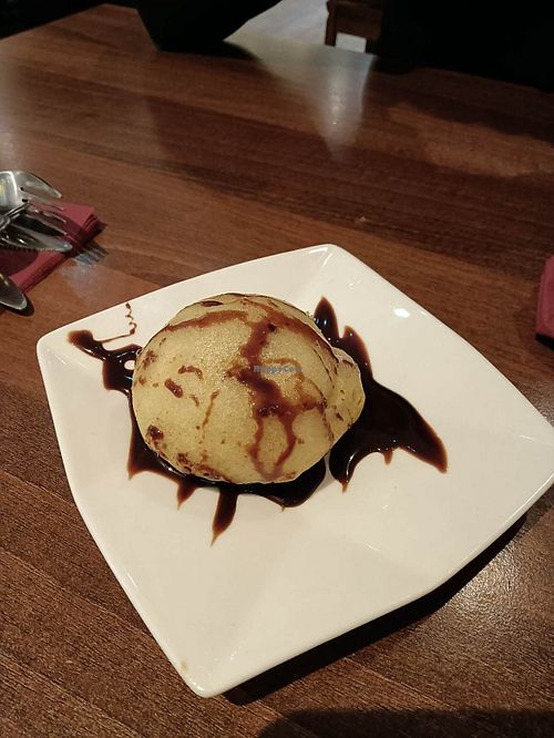 Deep fried chocolate ice cream at Lotus Plant Based Kitchen in Manchester