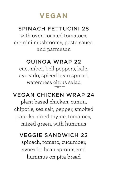 Vegan Menu  at WAVE Newport Beach in Newport Beach