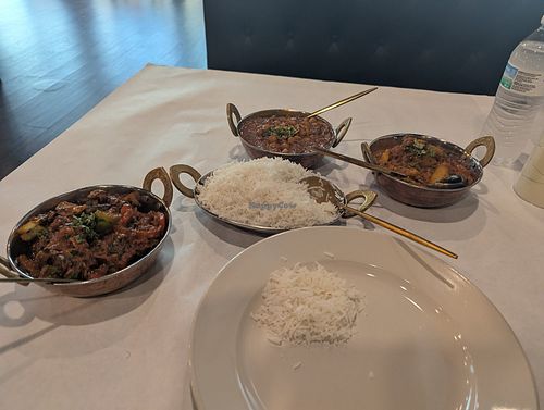 Bhindi Masala, Chole, and Aloo Gobi with Rice at Indian Delight - Flowood in Flowood