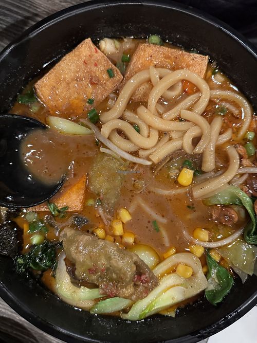Spicy Garlic Vegan Ramen w Udon Noodle Upgrade  at Facing East Noodle & Bar in San Diego