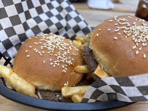 Cheese smash burgers with fries   at Ooey Gooey’s in Hamilton
