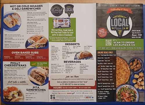 Other side of menu showing vegan options at Local Pizza Co. in St Petersburg