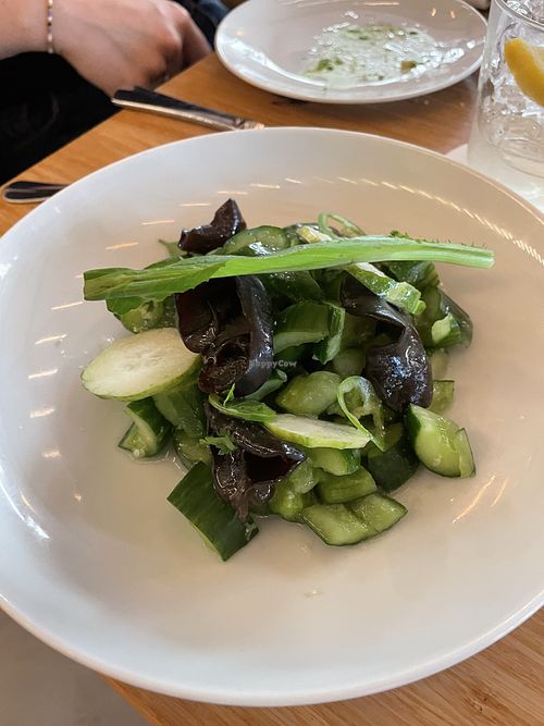 Cucumber salad with smoked tofu cream  at cornerstore in Noord-holland