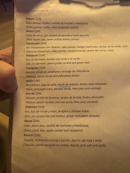 All the drinks are vegan  at Monono Omakase Bar in Quintana Roo