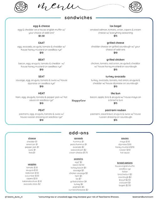 Menu at Beans + Buns in Cranston