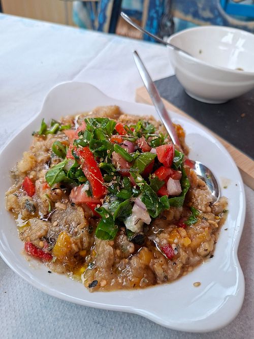 Eggplant salad at Sentrouvani in Salakos