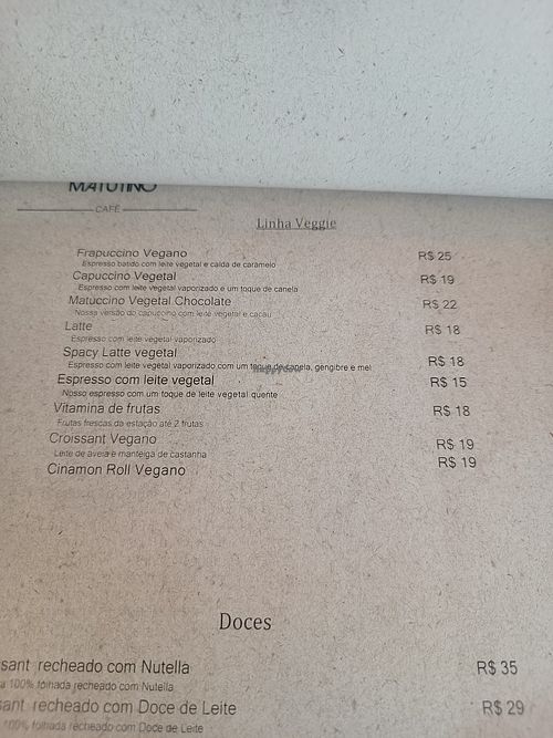 Opções veganas at Matutino Café in Rio De Janeiro