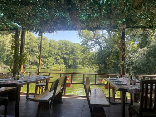 View from the floating terrace   at Restaurant Ostrovo in Municipality Of Ohrid