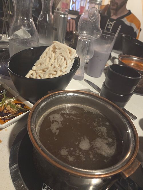 Mushroom broth and udon at Shikku Hot Pot in Plymouth