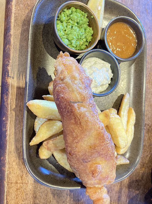 Mini vegan fish and chips, delicious   at Hicks Bar St Austell Brewery in St Austell