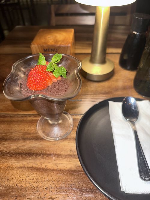 Chocolate mousse, surprisingly very chocolatey! They use chocolate and aquafaba  at Nami Santa Teresa in Santa Teresa