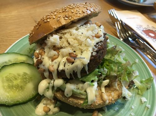 Mushroom Burger (part of the meet our no meat bagel burger range) at Bagels & Beans - IJDok in Amsterdam
