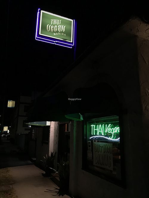 Signage at night at Thai Vegan - Marina in Marina Del Rey