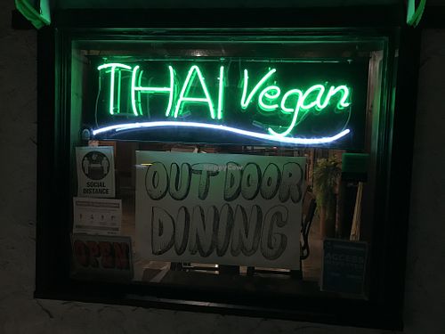 Signage at night at Thai Vegan - Marina in Marina Del Rey