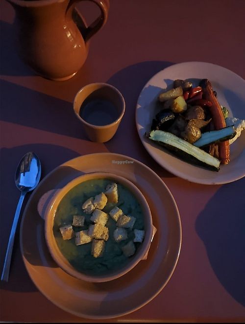 Pea soup, oven-roasted veggies at L'Eremo - Rifugio escursionistico nel Parco di Portofino in Liguria