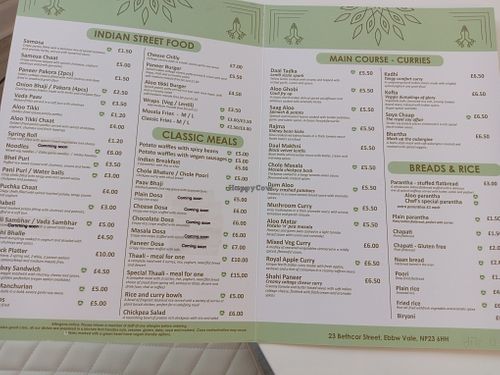 Menu nov 2025 at Boom in Brynmawr