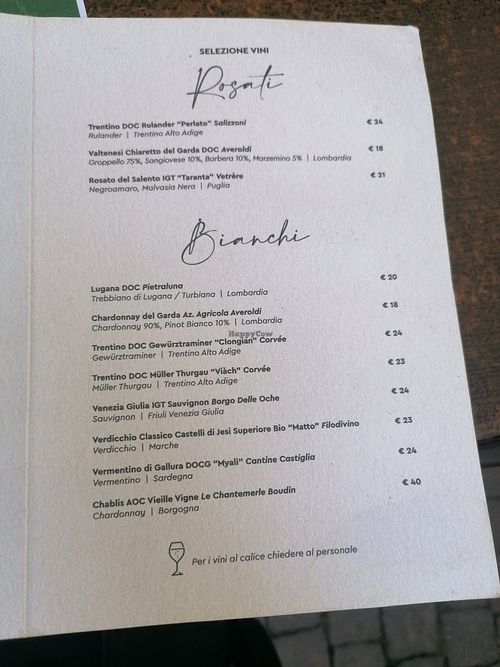 alcohol card at Food Factory Crema in Crema