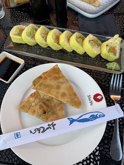 Scallion Pancake. Garden Delight Roll  at ShoYu Restaurant and Bar in Andover