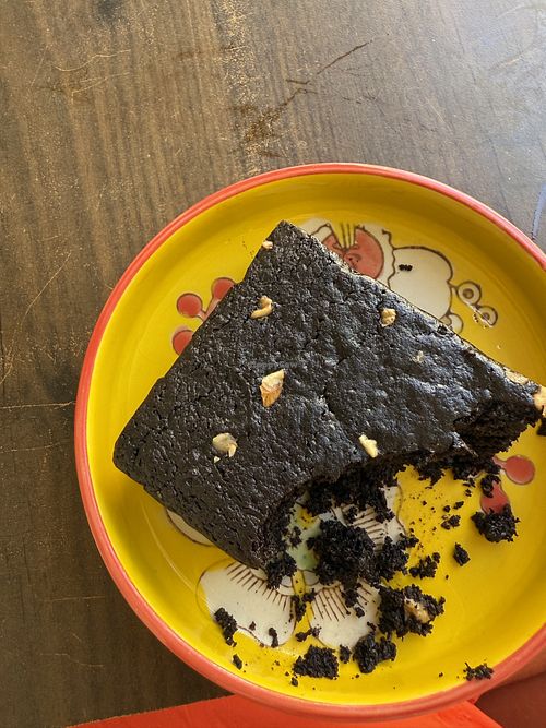 Vegan brownie  at Bhūmi Café in Rishikesh