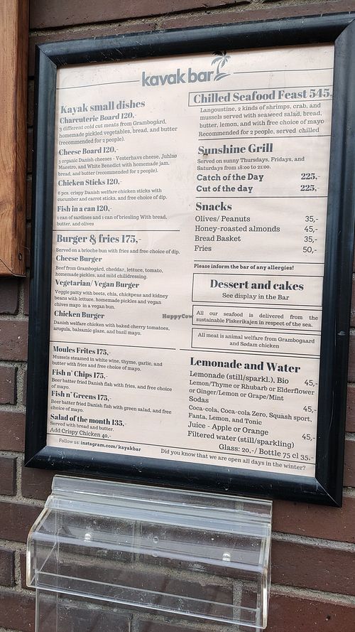 Menu at Kayak Bar in Copenhagen