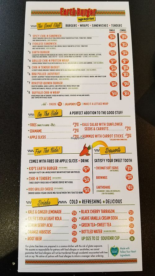 Menu at Earth Burger - NW Loop in San Antonio