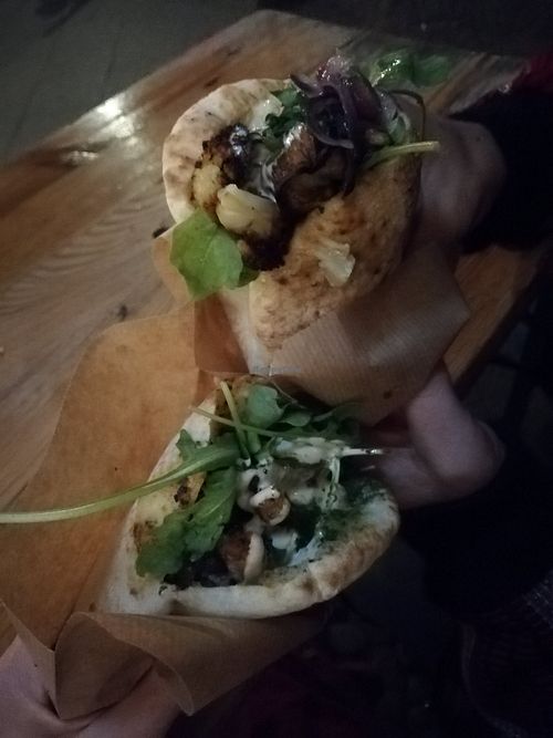 Shawarma and cauliflower/eggplant pita at Pilz Imbiss in Berlin