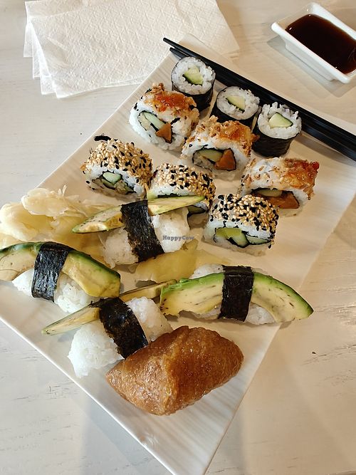 Some of the vegan sushi options at Konnichiwa in Uusimaa