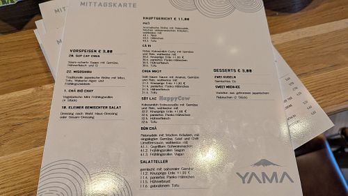 lunch menu (all dishes either were vegan  at YAMA Asia Fusion Kitchen in Tirol