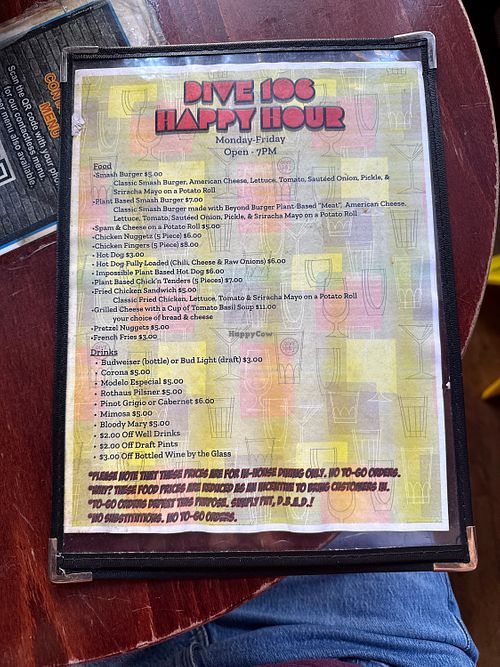 Happy hour menu sept 2025  at Dive 106 in New York City