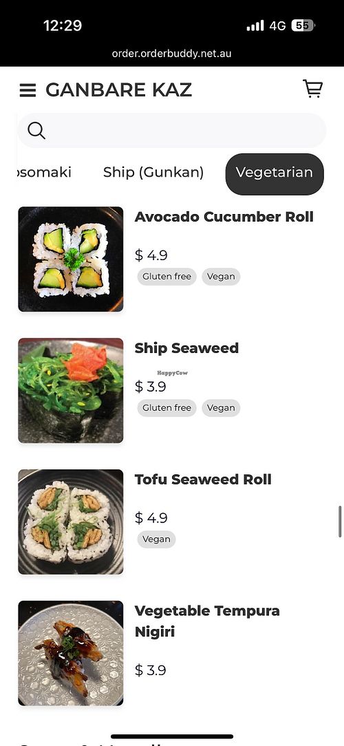 Menu  at Kaz’s workshop in Windsor