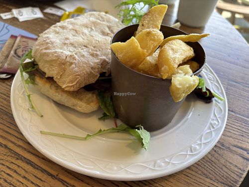 Spinach & chickpea burgerr  at The Sound Cafe in Port Erin
