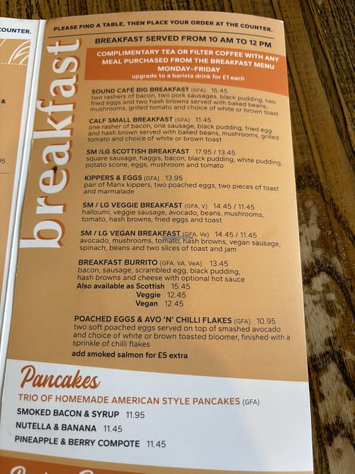 Menu  at The Sound Cafe in Port Erin