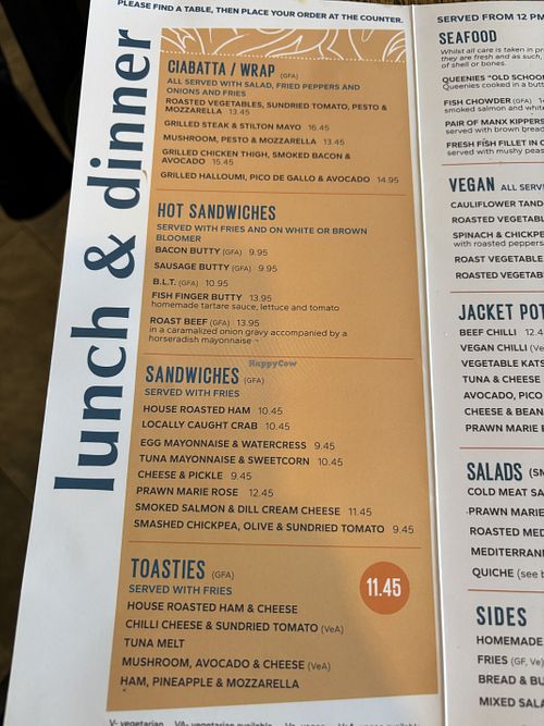 Menu  at The Sound Cafe in Port Erin