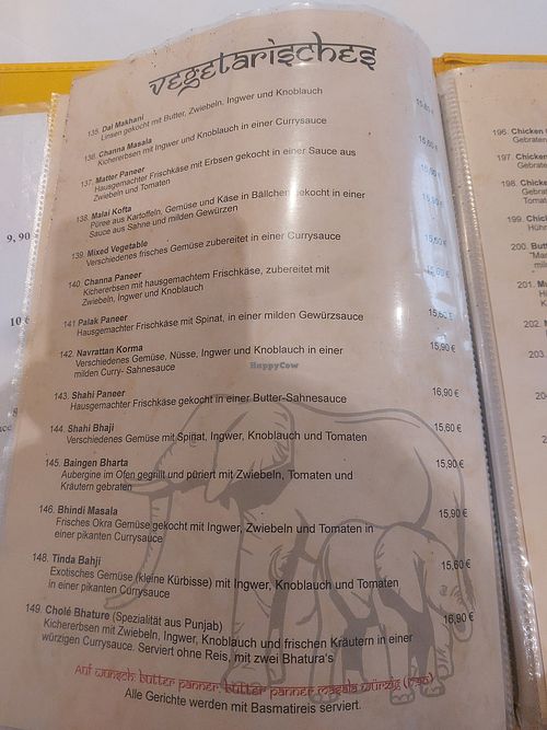 Vegetarian menu at Curry Haus in Hessen