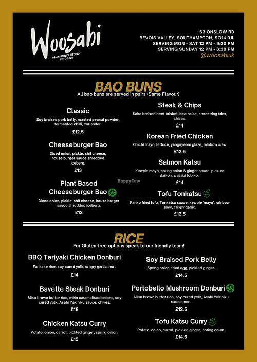 Bao Buns & Donburi Menu  at Woosabi in Southampton