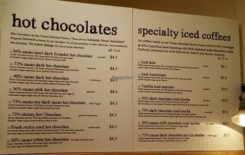 wall menu 1 at Noosa Chocolate Factory in Brisbane