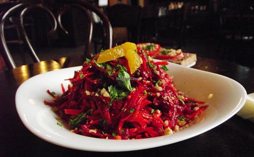 Earth salad - carrots, beets, orange, olive oil, lemon juice, walnuts at Tea House in Sofia
