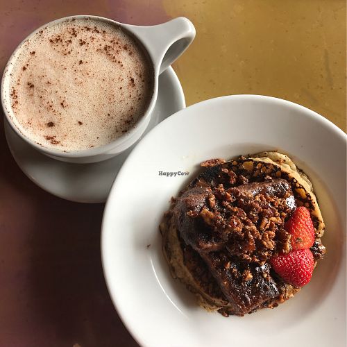 Chicken and Pancakes with Chai Latte at Chimera Cafe in Tulsa