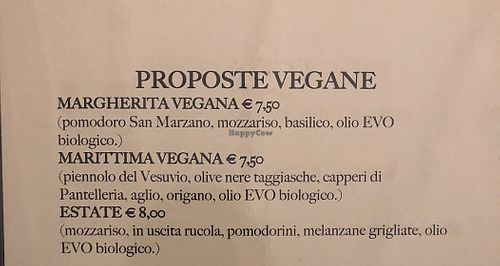 Sezione vegana del menù  at La Pizza Di Antonio Mansi in Campania