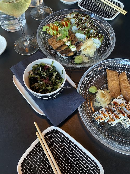 Vegan sushi and wakame salad  at Sushibar+Wine Kallio in Uusimaa