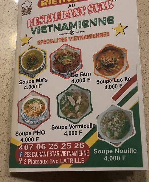Menu  at Restaurant Star Vietnamienne in Abidjan