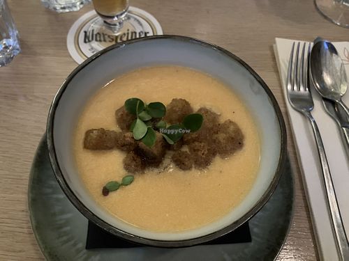 Zoete aardappel kokos soep  at Brasserie de Kloostertuin in Utrecht
