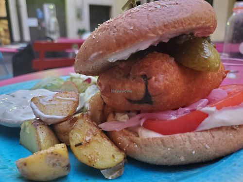 Fishless fish burger at OmNam in Helsinki